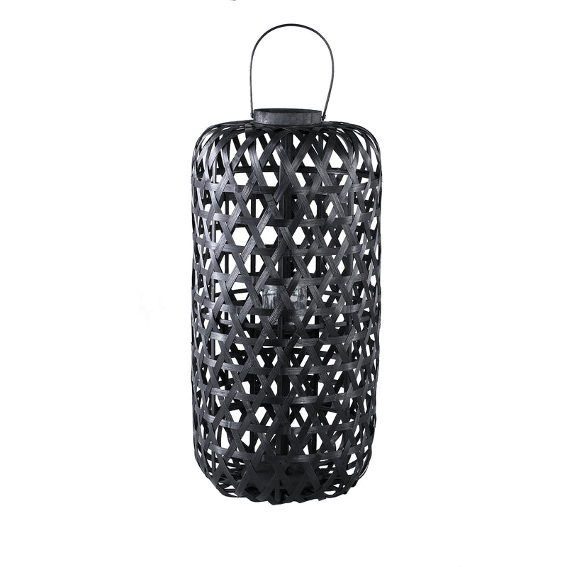Mayita Black Round Bamboo Lantern With Glass L (set of 2)