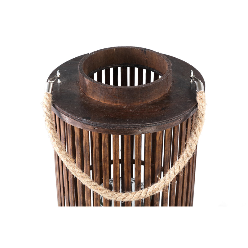Zafria Brown Round Bamboo Lantern With Glass L (set of 2)