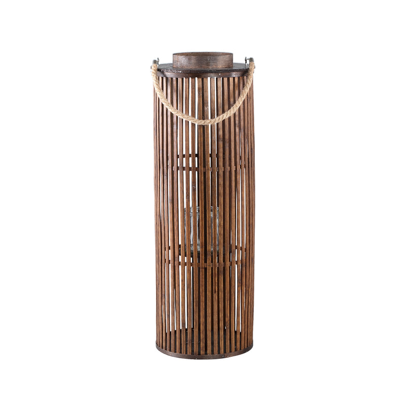 Zafria Brown Round Bamboo Lantern With Glass L (set of 2)