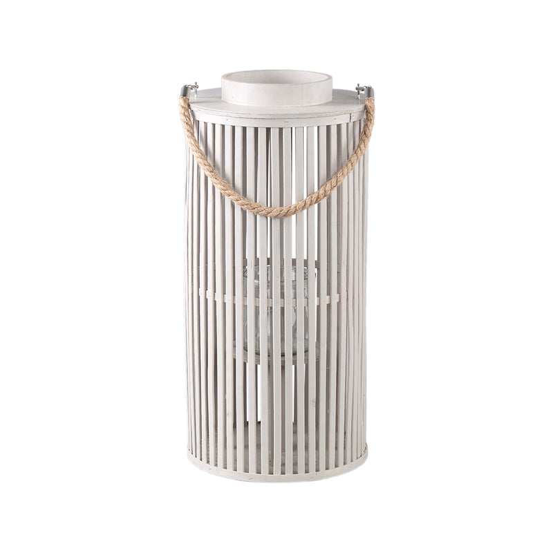 Zafria Cream Round Bamboo Lantern With Glass S