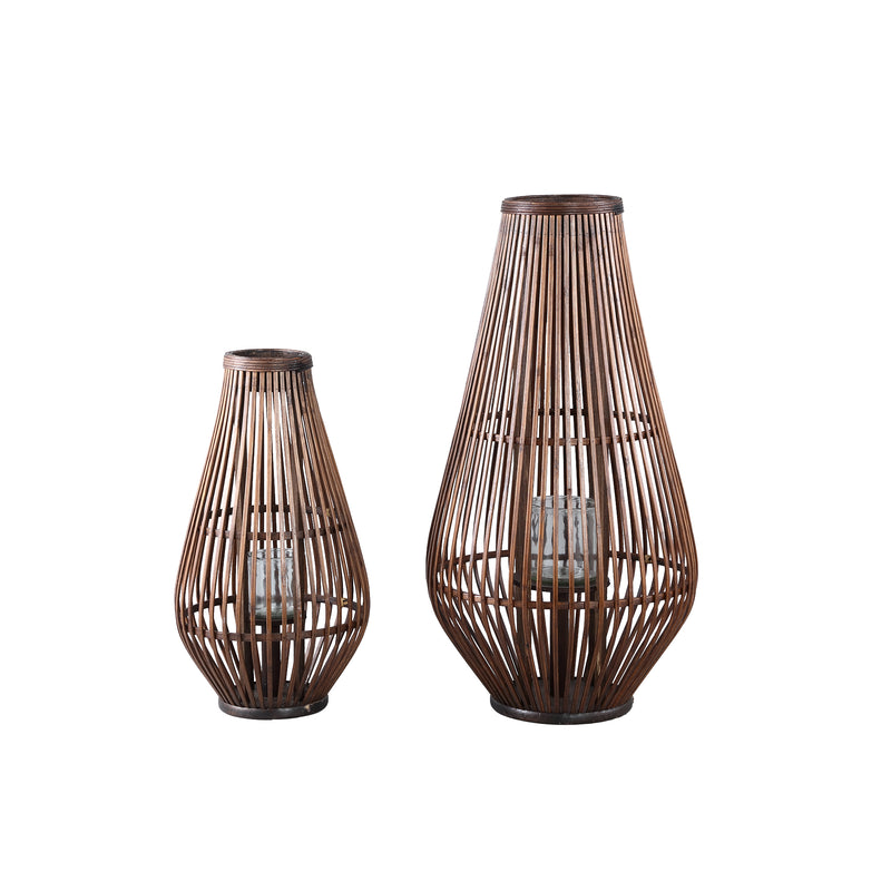 Lysia Brown Round Bamboo Lantern With Glass L (set of 2)