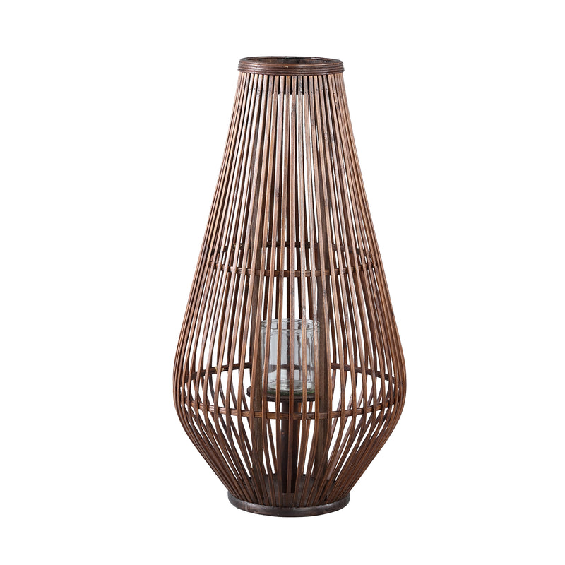 Lysia Brown Round Bamboo Lantern With Glass L (set of 2)