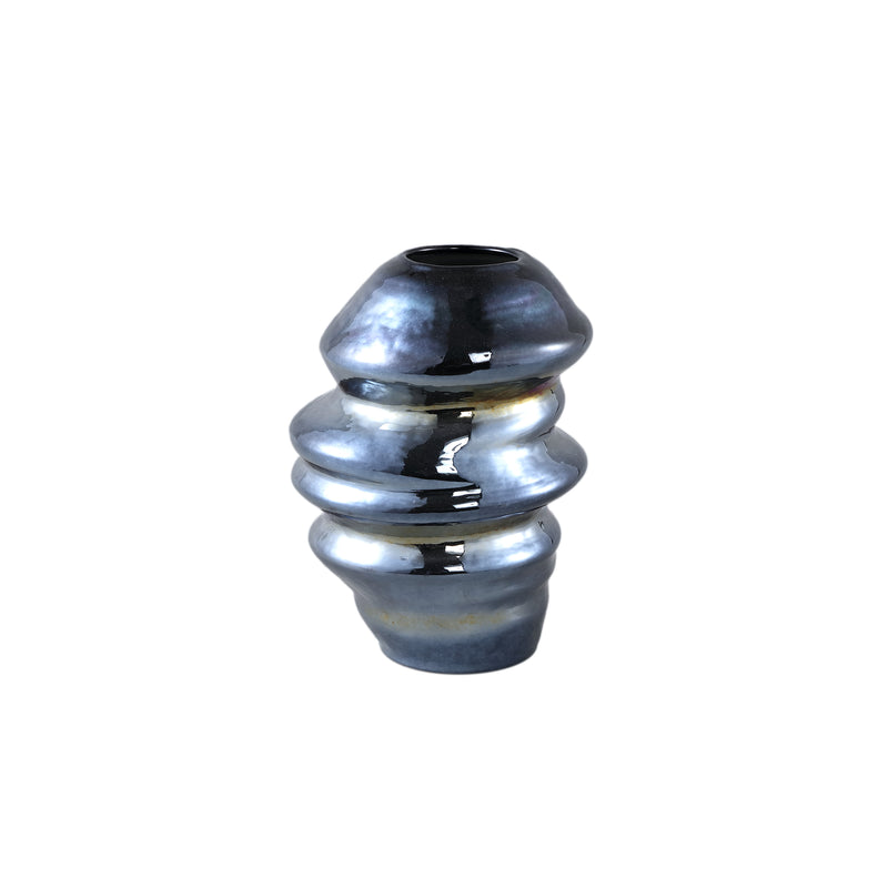 Orietta Blue Oily Look Glass Vase Wavy Round S