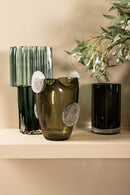 Giah Green Solid Glass Vase With Deco Rounds S