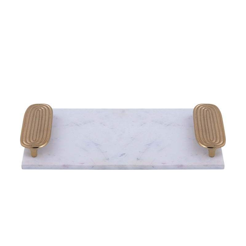 Dez White Marble Rectangle Tray Golden Handles L
