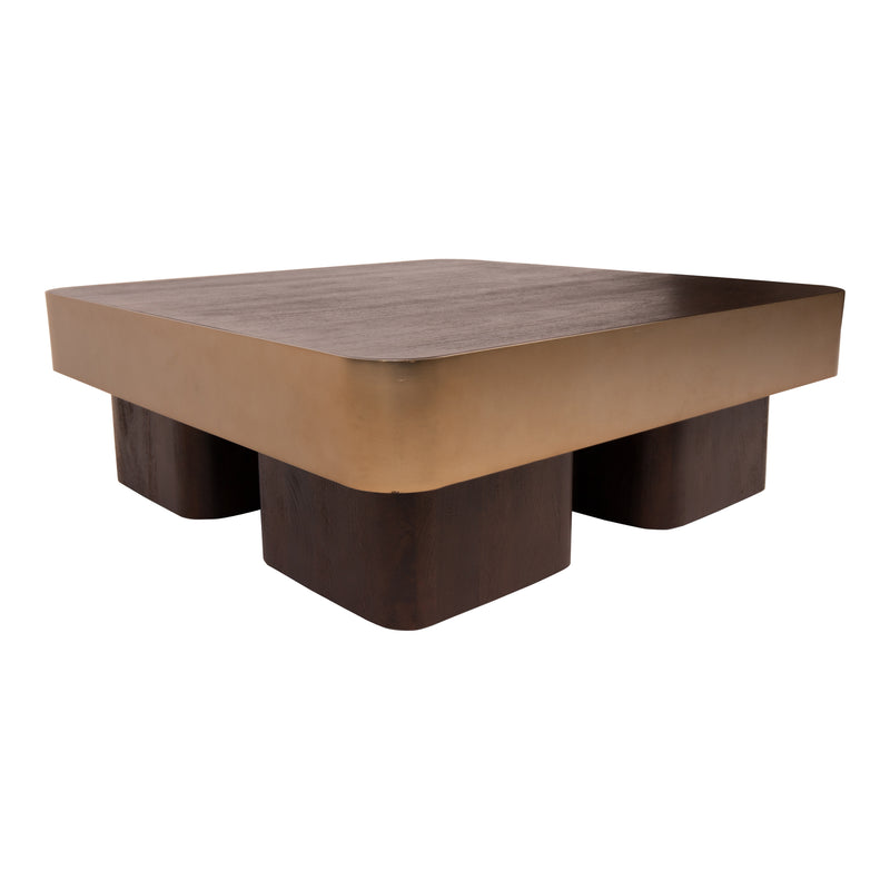 Warren Coffee Table 90x90x31 Brown Wood Gold Metal