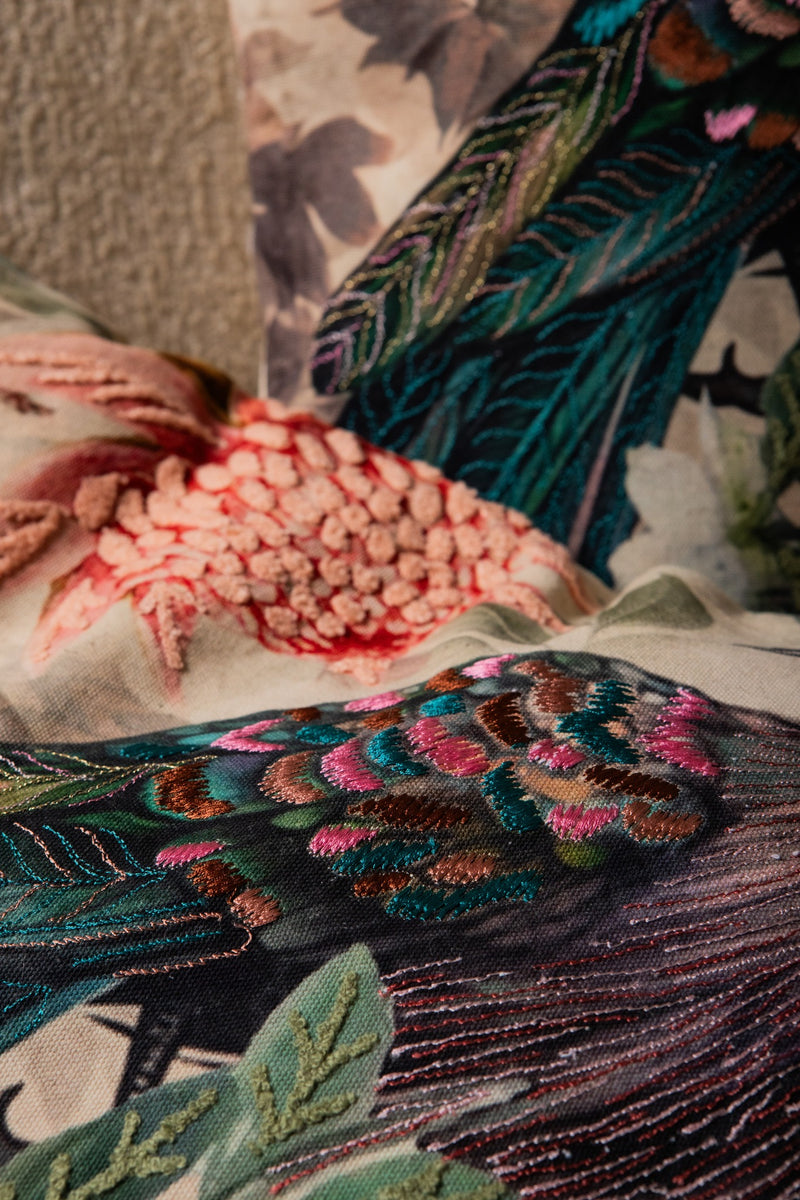 Loralee Green Rectangle Cotton Cushion Peacock