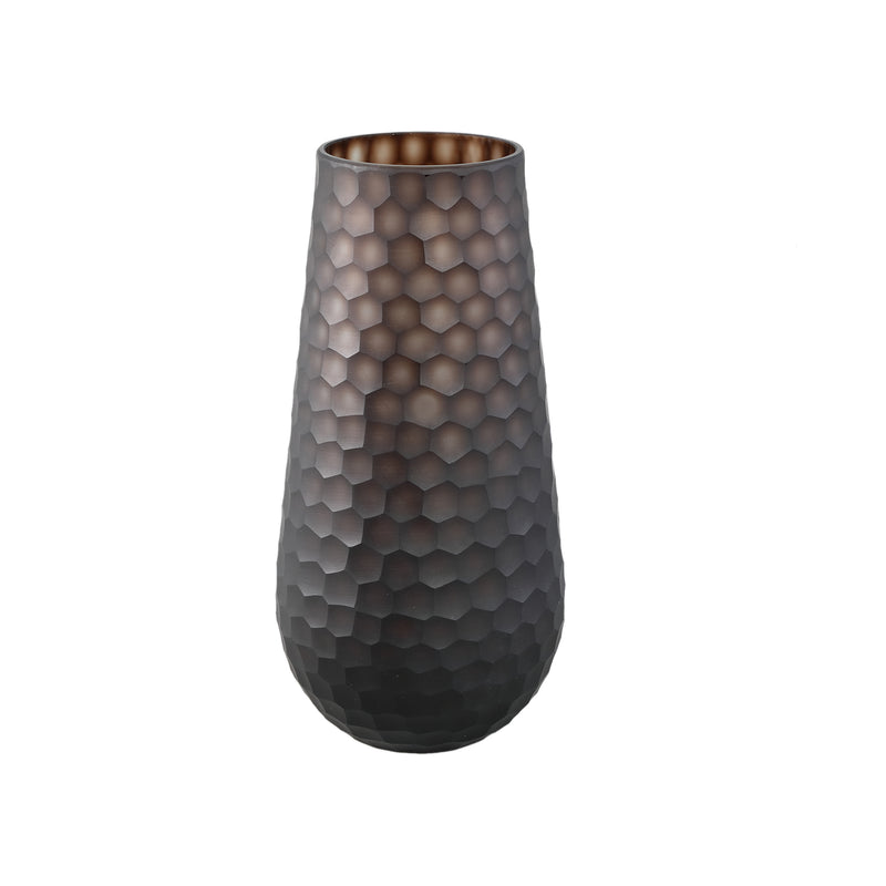 Eboney Brown Round Glass Vase Circle Pattern High L