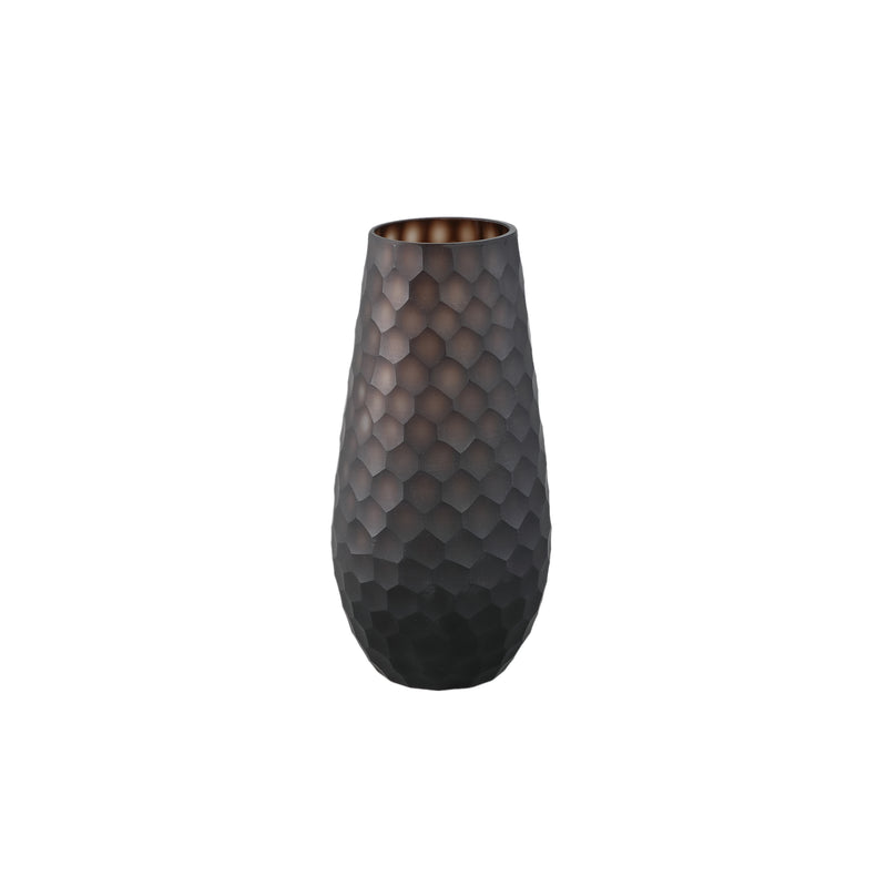 Eboney Brown Round Glass Vase Circle Pattern High S