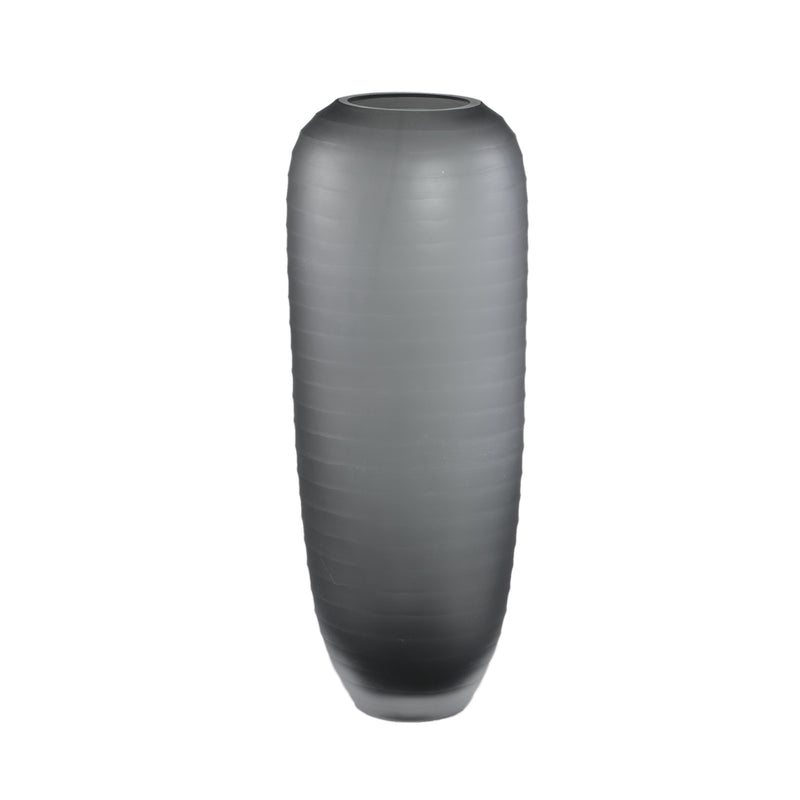 Nadah Grey Round Ribbed Glass Vase High L