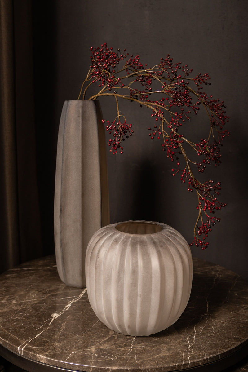 Levente Sand Carved Glass Round Vase Ribbed High