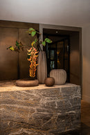 Levente Sand Carved Glass Round Vase Ribbed High