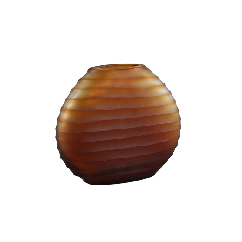 Lavanya Brown Carved Glass Oval Vase Ribbed S
