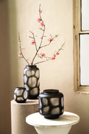 Azize Green Carved Glass Round Vase On Base S