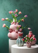 Nolou Pink Ceramic Tulip Vase Ribbed Round L
