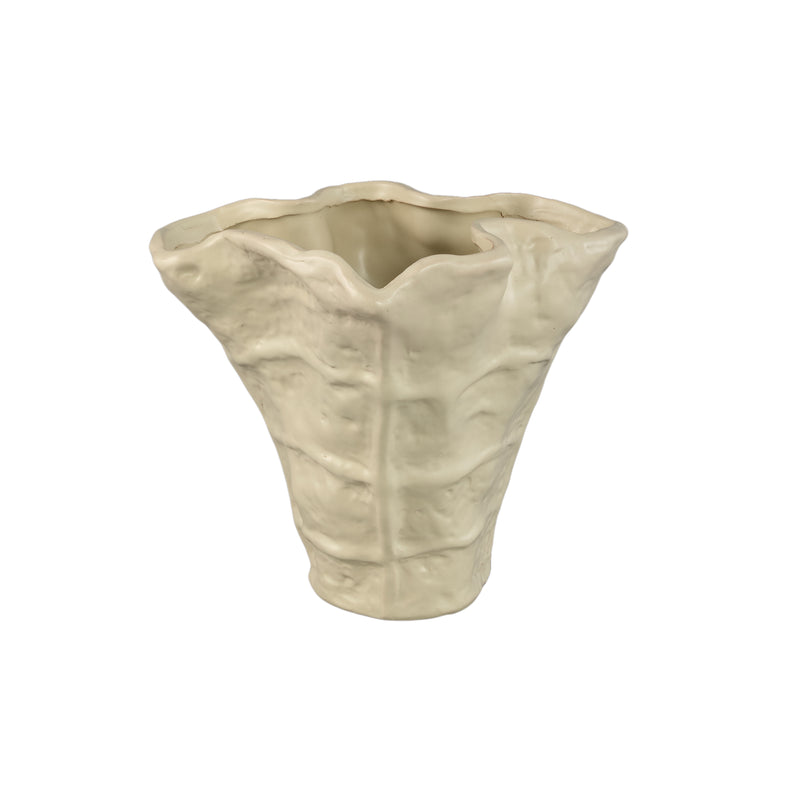 PTMD Reff Cream Matt Ceramic Wavy Shaped Pot L