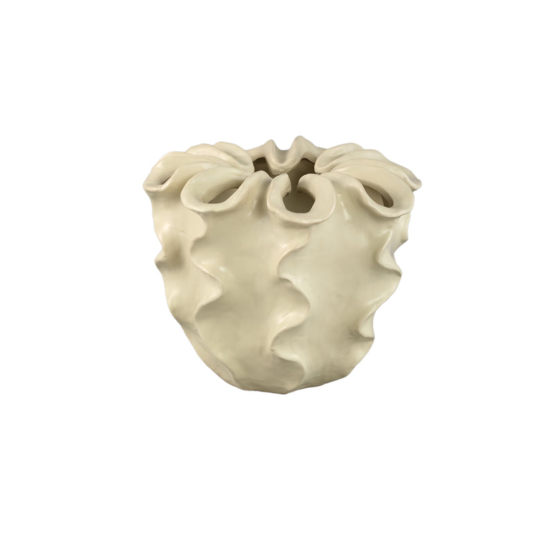 PTMD Rudie Cream Matt Ceramic Pot With Wavy Print M