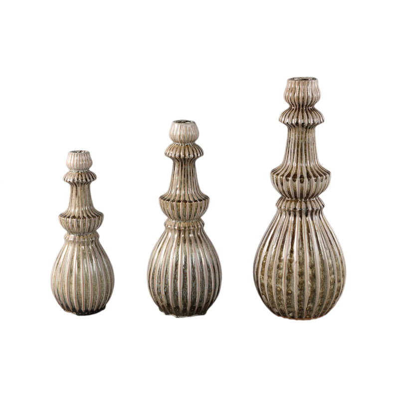 Myrtle Cream Ceramic Round Ribbed Vase S