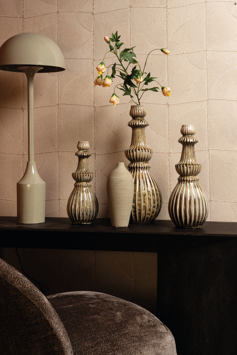 Myrtle Cream Ceramic Round Ribbed Vase S