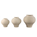Mickie Beige Round Bulb Ceramic Vase Ribbed M