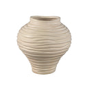 Mickie Beige Round Bulb Ceramic Vase Ribbed L