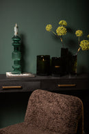 Alphaba Olive Green Round Ribbed Glass Vase Wide L