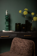 Alphaba Olive Green Round Ribbed Glass Vase Wide L