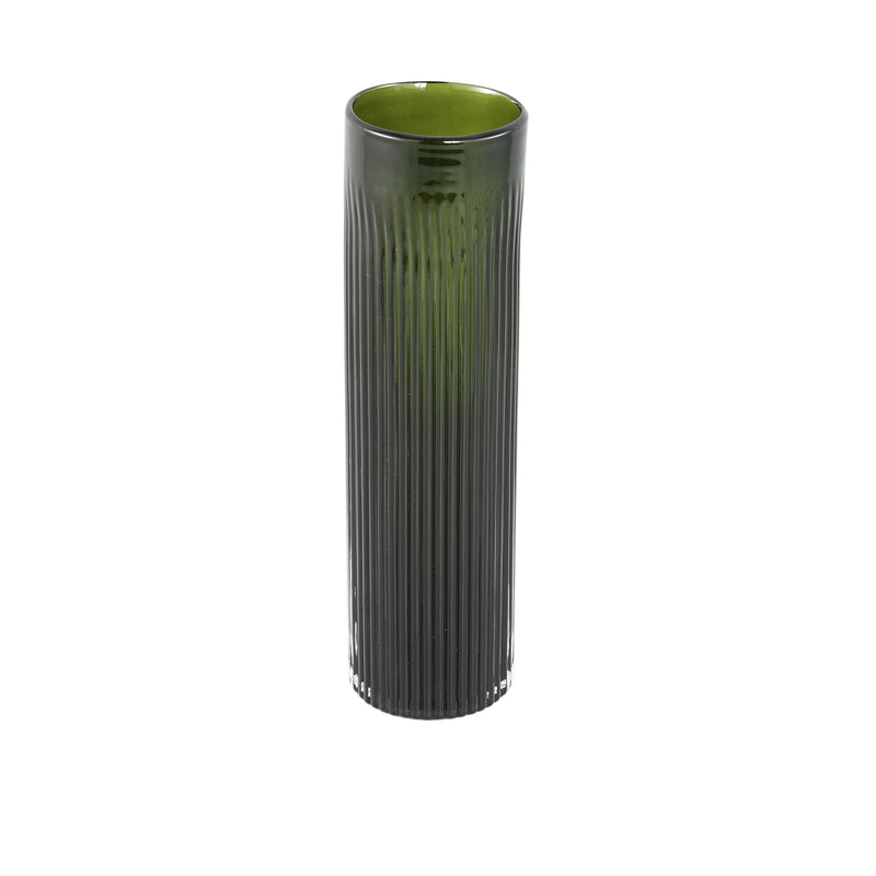 PTMD Alphaba Olive Green Round Ribbed Glass Vase Small L