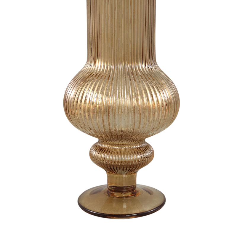 Keala Amber Round Ribbed Glass Vase On Base S
