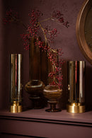 Keala Amber Round Ribbed Glass Vase On Base L