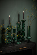 Keala Dark Green Round Ribbed Glass Vase On Base L