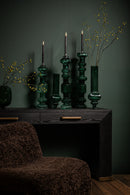 Keala Dark Green Round Ribbed Glass Vase On Base L