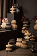 Halta Black Oval Ceramic Bulby Vase Ribbed M