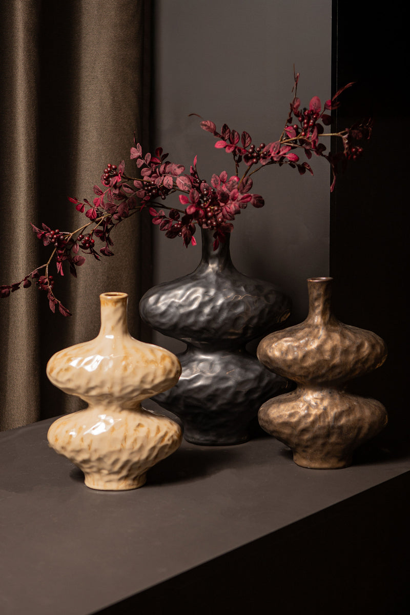 Chelsean Black Oval Bulby Shaped Ceramic Vase S