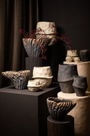 Vakas Grey Cement Oval Wavy Vase W Gold Border XL