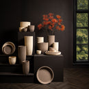 Lianna Cream Cement Round Vase Line Pattern L