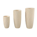 Lianna Cream Cement Round Vase Line Pattern L