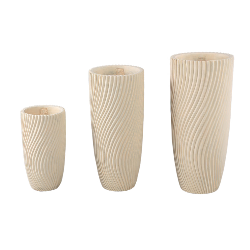 Lianna Cream Cement Round Vase Line Pattern M