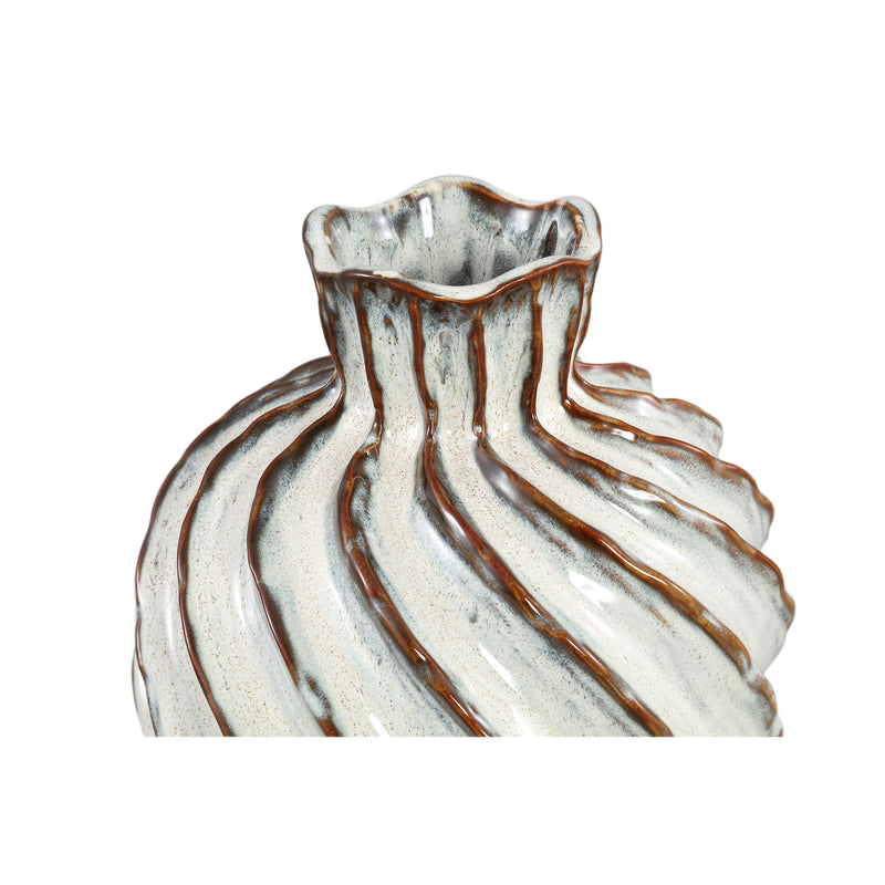 Marel White Round Ceramic Vase Swirl Lines M