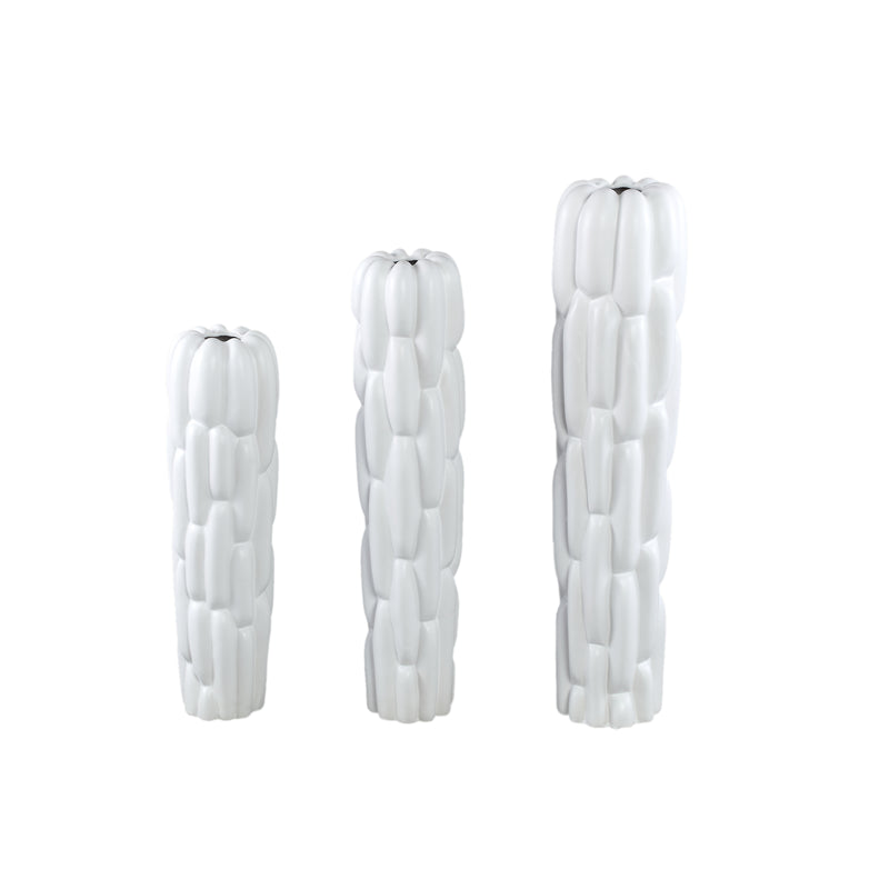 Seanis White Round Ceramic Vase Block Pattern M