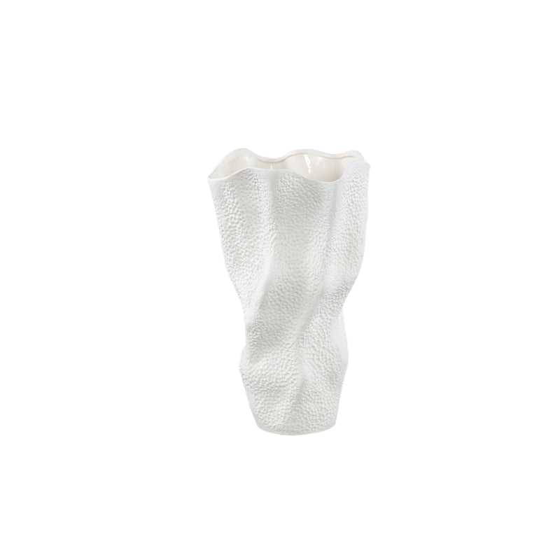 PTMD Violettee White Ceramic Wavy Vase Dot Pattern S