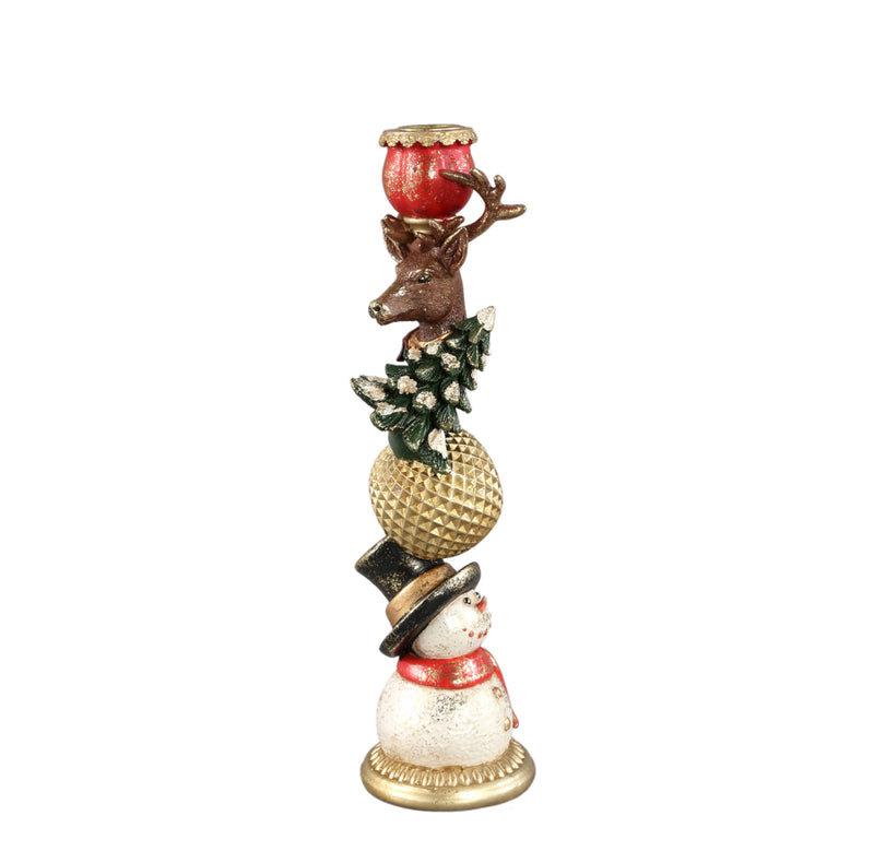 Yuki Red poly reindeer candle holder with snowman