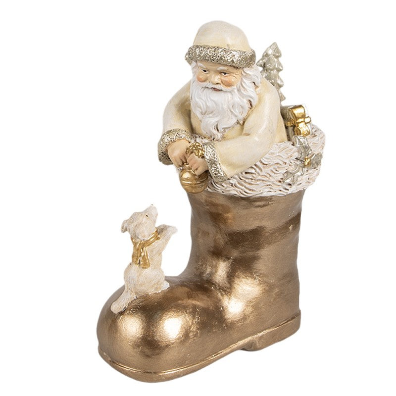 Ornament kerstman met hondje beige goud