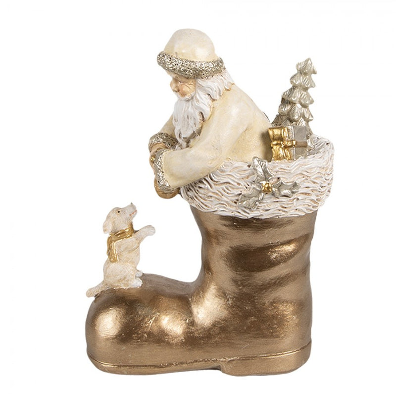 Ornament kerstman met hondje beige goud