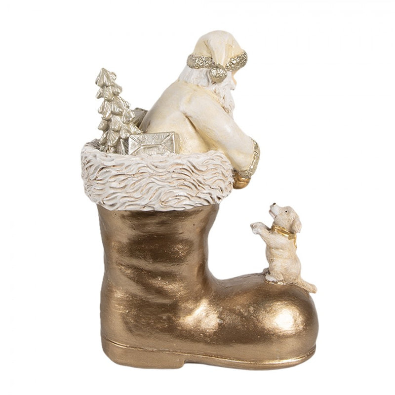 Ornament kerstman met hondje beige goud