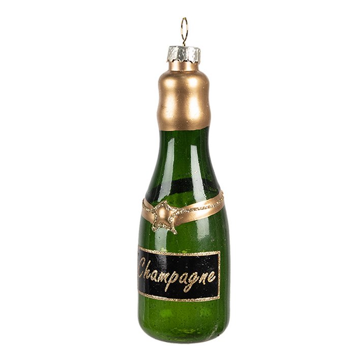 Kersthanger champagnefles groen glitter