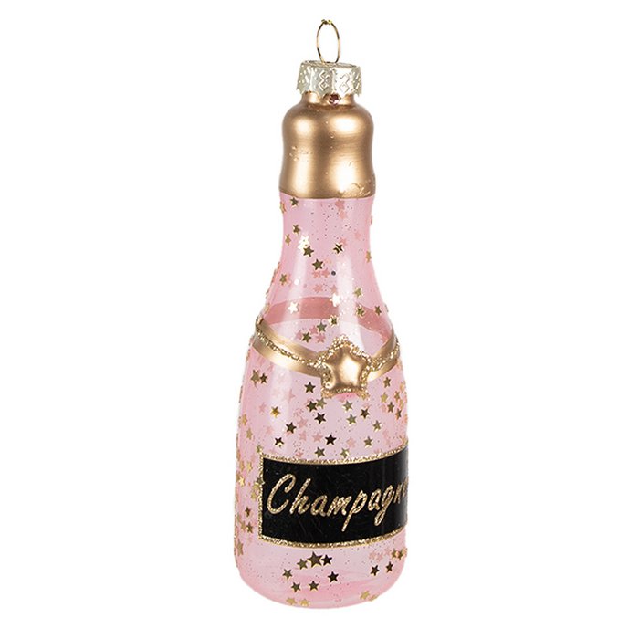 Clayre & Eef Kersthanger champagnefles roze glitter