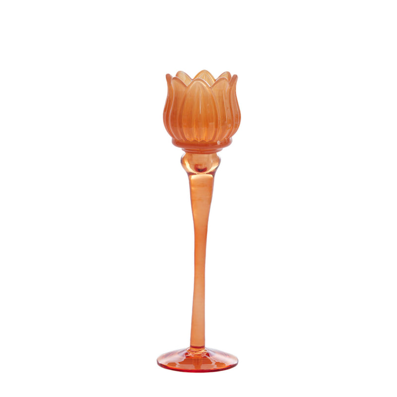 Light en Living Theelicht op voet FLOWER glas oranje