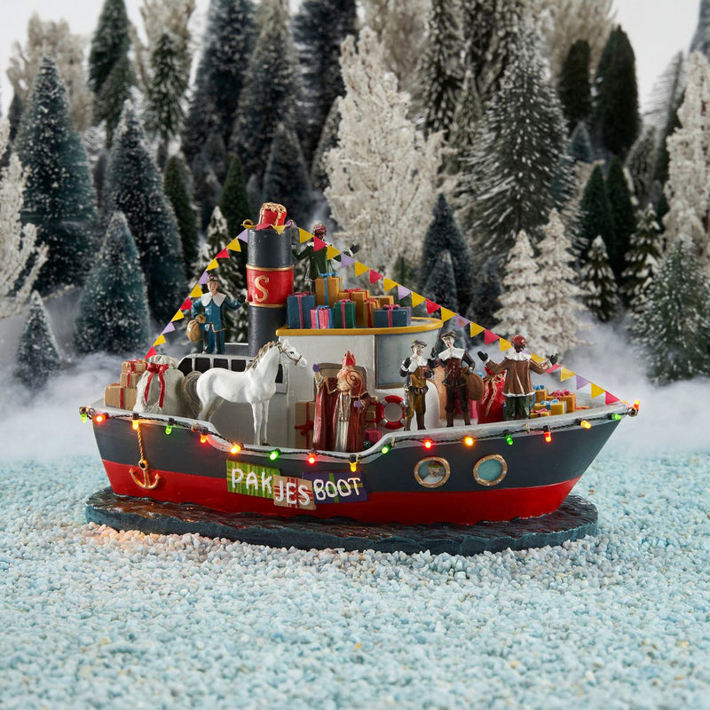 LuVille Sinterklaas Miniatuur Pakjesboot met LED Verlichting