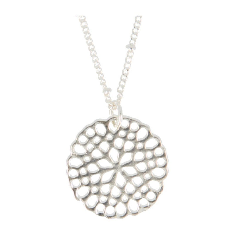 Flower Disc Necklace Silver